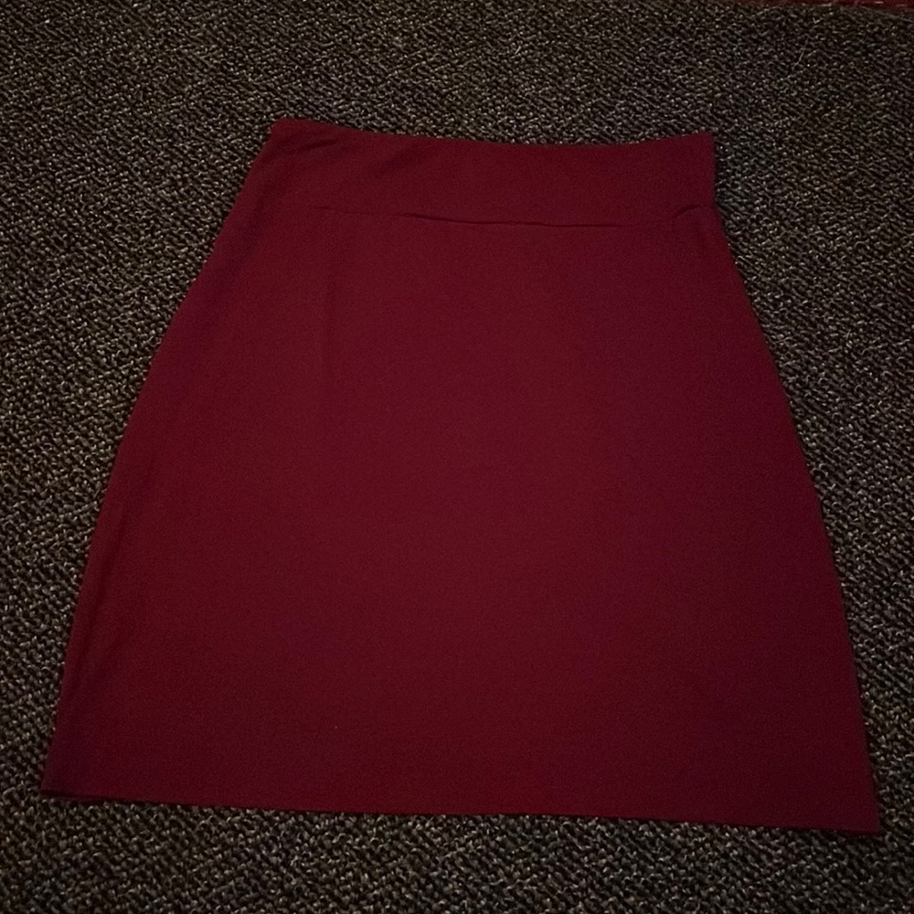 A maroon, knee length pencil skirt. Hardly worn and in good condition.